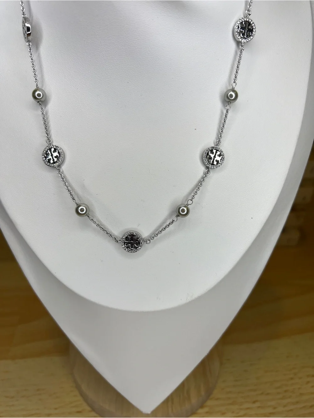 Tory Burch Silver Miller Double T Logo Necklace